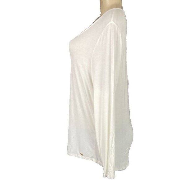 Calvin Klein XL Eggshell Semi-Sheer Scoop Neck Logo Bar Rayon Long Sleeve Top - Picture 5 of 6
